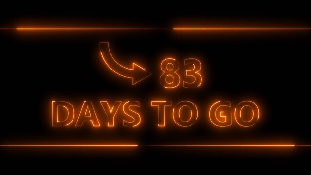 Neon bright text 83 day inside a horizontal banner orange color 4k illustration. Display day 83 text 4k illustration, calendar counter concept.