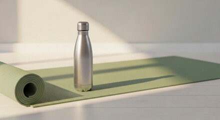 Yoga mat and reusable water bottle for a healthy lifestyle