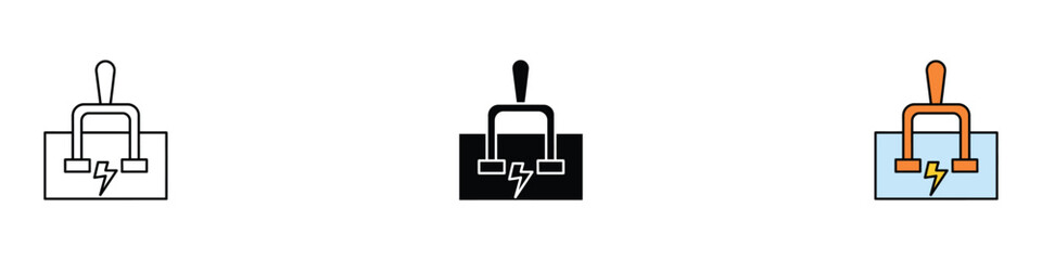 Obraz premium High voltage electric knife switch icon set. Industrial power breaker and electrical safety symbol. Vector Illustration.