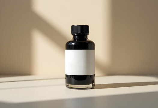 Ink Bottle with Blank Label on Simple Background
