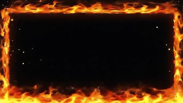 A video showcasing a fiery border with flames and sparks on a black background