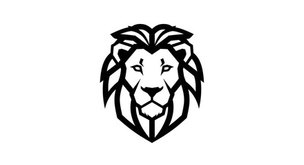 Obraz premium A stylized black and white illustration of a lion's face with geometric shapes forming its mane and facial features on a plain white background.