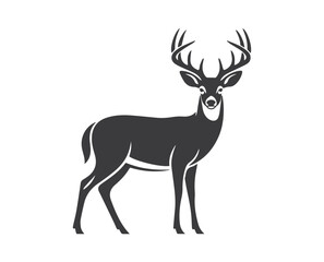 Obraz premium whitetail deer buck silhouette, black and white wild stag vector illustration