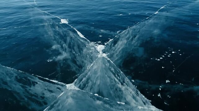 Frozen lake cracks pattern.