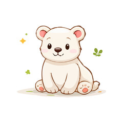 Cute white bear cub cartoon vector sitting with autumn leaves. © Arifur