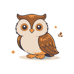 Fototapeta premium Cute brown owl cartoon vector illustration with big eyes.