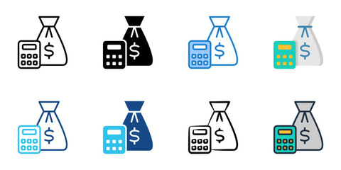 Budget icons set multiple style collection. Editable stroke 
