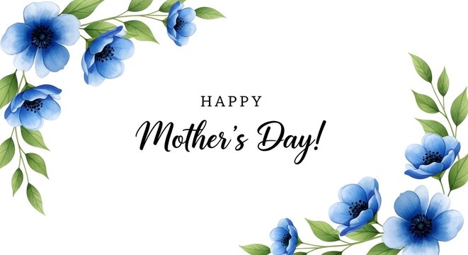 Happy mothers day blue flowers wreath border design for greeting card isolated on white background mothers day