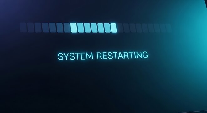 System restarting progress bar with animated blocks and neon text.