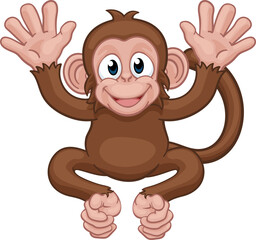 Obraz premium A monkey cute happy cartoon character animal waving with both hands 