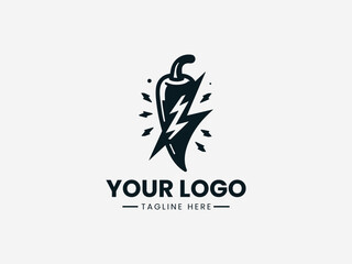 Obraz premium Lightning Bolt Pepper Modern Spicy black vector logo ilustrasi white background