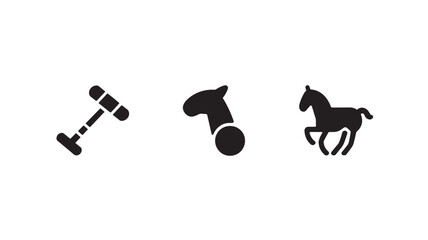 Fototapeta premium Black Silhouettes Of Dumbbell, Golf Club, And Horse On White Background For Sports And Fitness Concepts