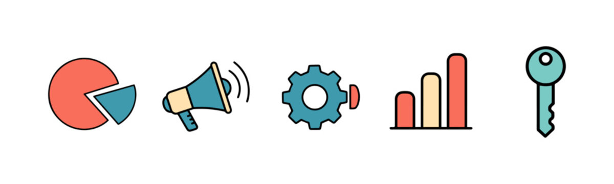 Business icons for communication, strategy, and growth