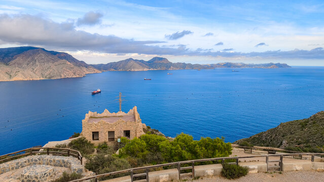 Aerial view of the abandoned military fortification of Los Castillitos in Cartagena, Murcia