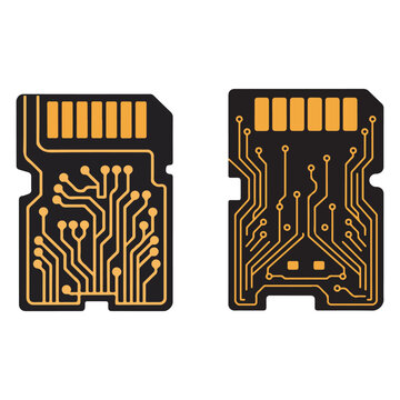 Micro SD card with electronic circuit board lines vector icon illustration.