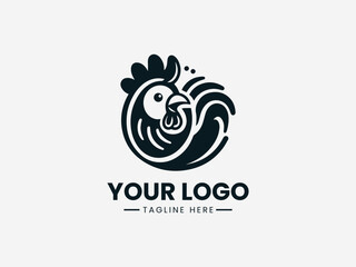 Obraz premium Goofy Rooster black vector logo illustration on white background