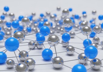 Obraz premium Interconnected spheres form a complex network structure on a light surface