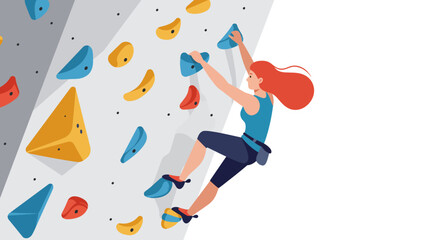 Woman Climbing Indoors on Colorful Rock Wall. © venny