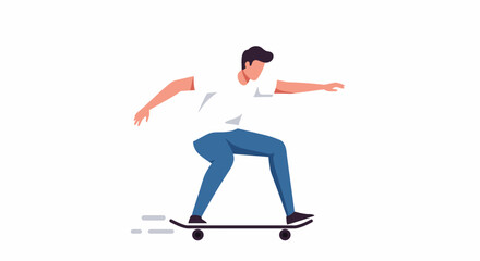 Young man skateboarding on a white background.