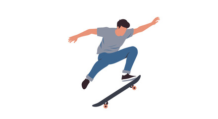 Young man performing a skateboard trick in midair. © venny