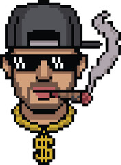Fototapeta premium Pixel Gangster Character. Retro pixel gangster vector illustration featuring urban cartoon character, gaming avatar, and arcade style street graphics.