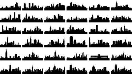 Set of city skylines silhouettes