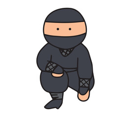 手描きのかわいい忍者の座るイラスト
