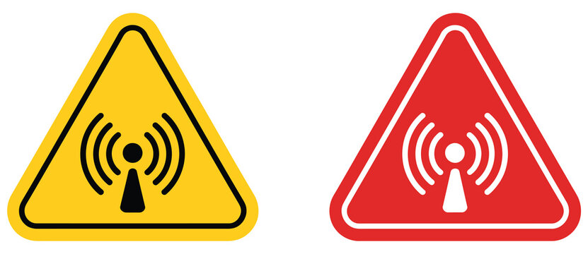 Radiation, non-ionizing hazard symbol with safety warning, electromagnetic radiation risk illustration, caution and protection concept, clean modern flat vector design