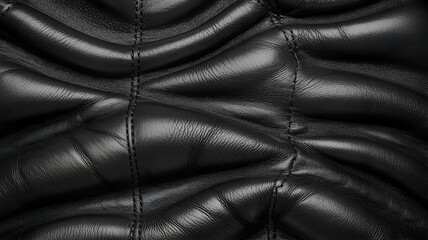 Fototapeta premium Close up of black leather texture with quilted wavy pattern.