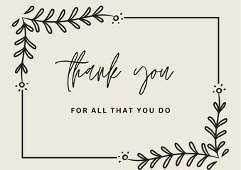 Obraz premium minimalistic thank you card, floral thank you card, cute thank you card, Thank you card, Beautiful thank you card for volunteers. Illustrated thank you cards.