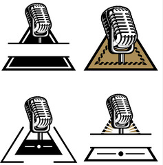 Badge Triangular Mic Broadcasting Studio Emblem