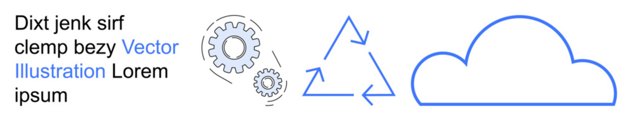 Fototapeta premium Cloud technology, recycling, eco-friendly innovation, data storage, process automation, environmental conservation. Cloud outline, gears and recycling arrows. Cloud technology and recycling