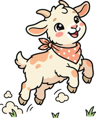 Fototapeta premium Cute Baby Goat Jumping Cartoon Farm Animal Vector Illustration.
