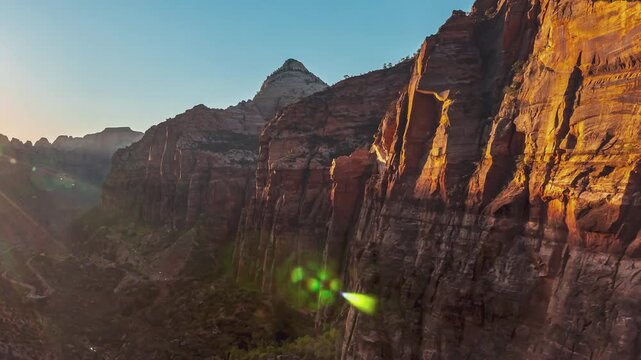 Sunset Time-lapse of Canyon Overlook Cliffs at Zion National Park, Utah, USA