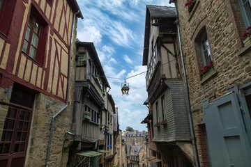 Fototapeta premium Dinan, beautiful city in Brittany, old houses in the rue du Jerzual 
