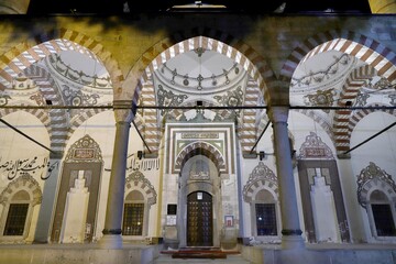 Obraz premium Ottoman Mosque Architecture at Night , Ornate Stonework in Ottoman Mosque
