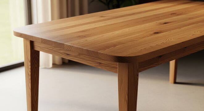 Wooden Table with Rounded Edges and Sturdy Legs.