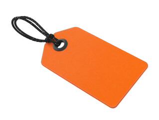 Fototapeta premium Orange blank tag with black string isolated on transparent background