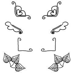 シンプルな線画の角飾り素材セット