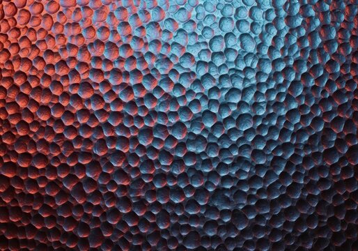 A macro view of a rough, heavily textured metal surface, showing the distinctive dimpled pattern left by repeated hammering, metallic, hammered, metalwork.