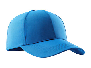 Fototapeta premium Vibrant blue baseball cap with curved brim isolated on transparent background