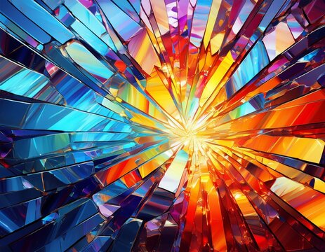 vibrant shattered glass explodes in a kaleidoscope of color a dramatic display of destruction and beauty perfect for abstract artistic or chaotic projects intense color broken