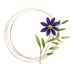 Gold wreath, flowers  frame. Hand painting geometric golden border, background. Wild flowers, leaf, leaves, isolated on white background. © Larisa