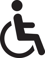 Wheelchair accessible black flat icon. Disabled person vector illustration in simple and recognizable design for accessibility isolated on transparent background. Handicapped access sign or symbol.