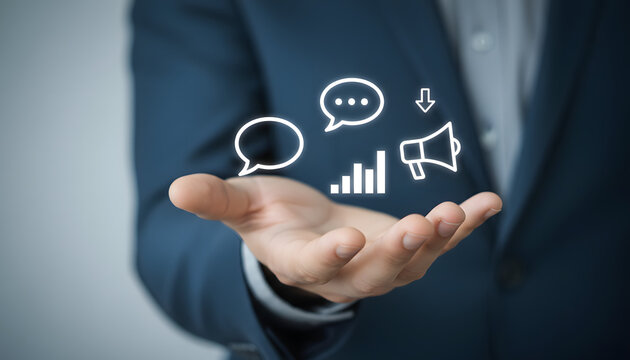 Businessman presenting social media and communication icons