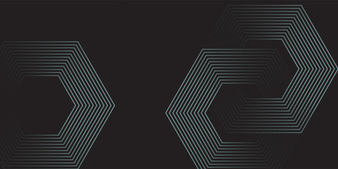 Dynamic turquoise neon hexagonal lines form a striking geometric pattern on a black background, evoking modern technology, futuristic design, and digital aesthetics © al
