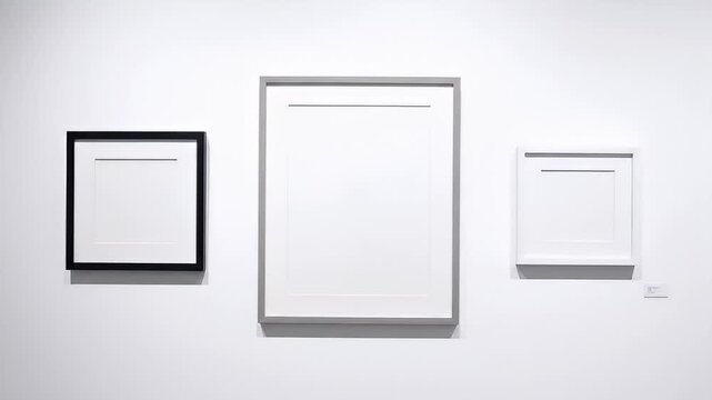 Three Blank Frames Hanging on White Wall.