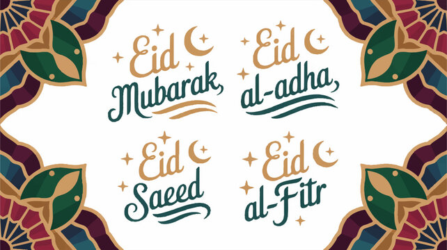 Eid mubarak eid al adha eid saeed eid al fitr islamic greeting card design with crescent moon and stars in colorful ornate frame