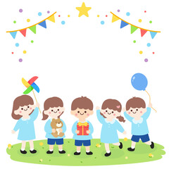 Fototapeta premium Cute Kids Celebration Illustration Set
