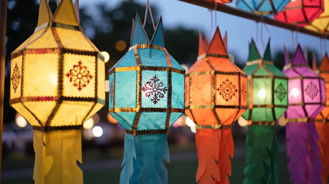 Colorful Lanterns Illuminate Evening Festival Celebration.